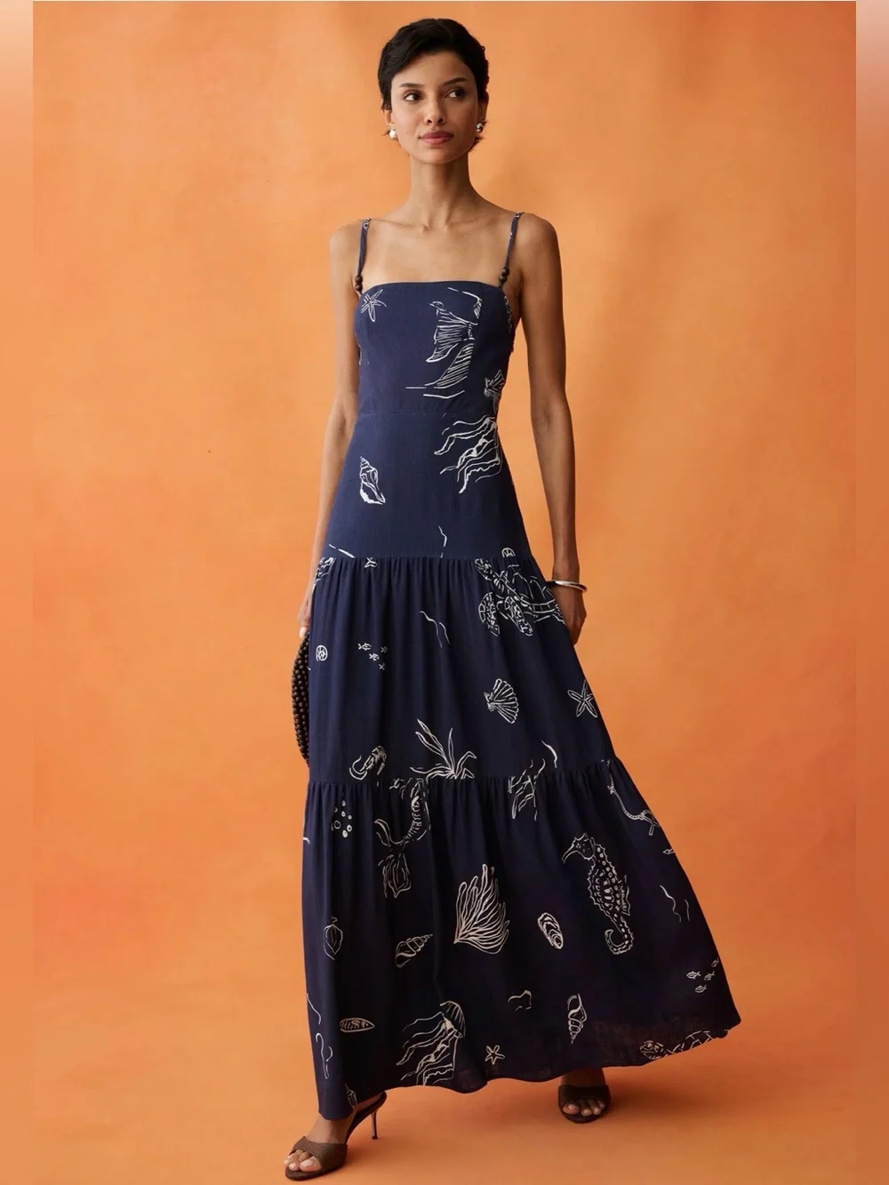 ANAYA Zali Dress Navy Sea Life Tiered Maxi Dress size 2 NWT